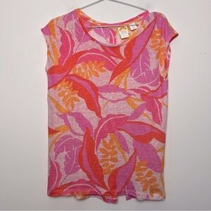C&C California Pink and Orange Colorful Summer Tropical Linen Top Vacation Vibes